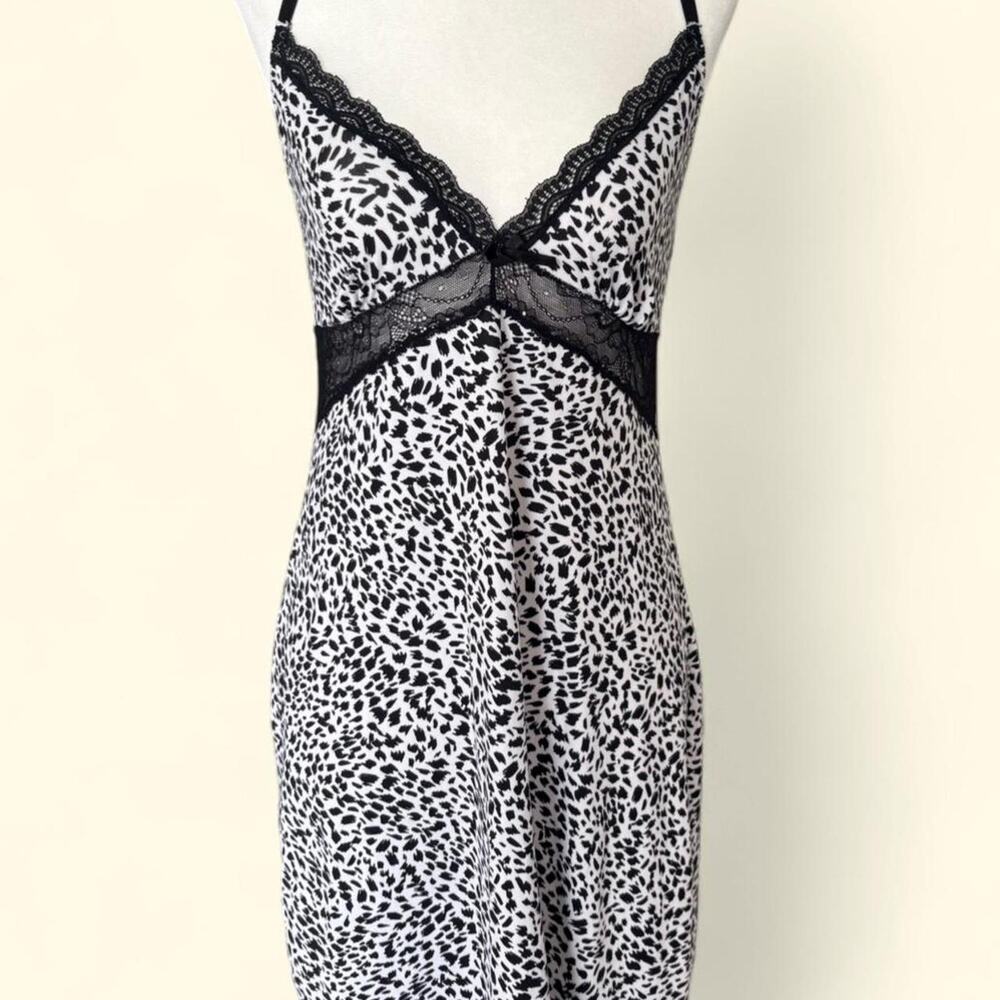 Nicole Miller NY Leopard Print Lace Trim Slip Dress